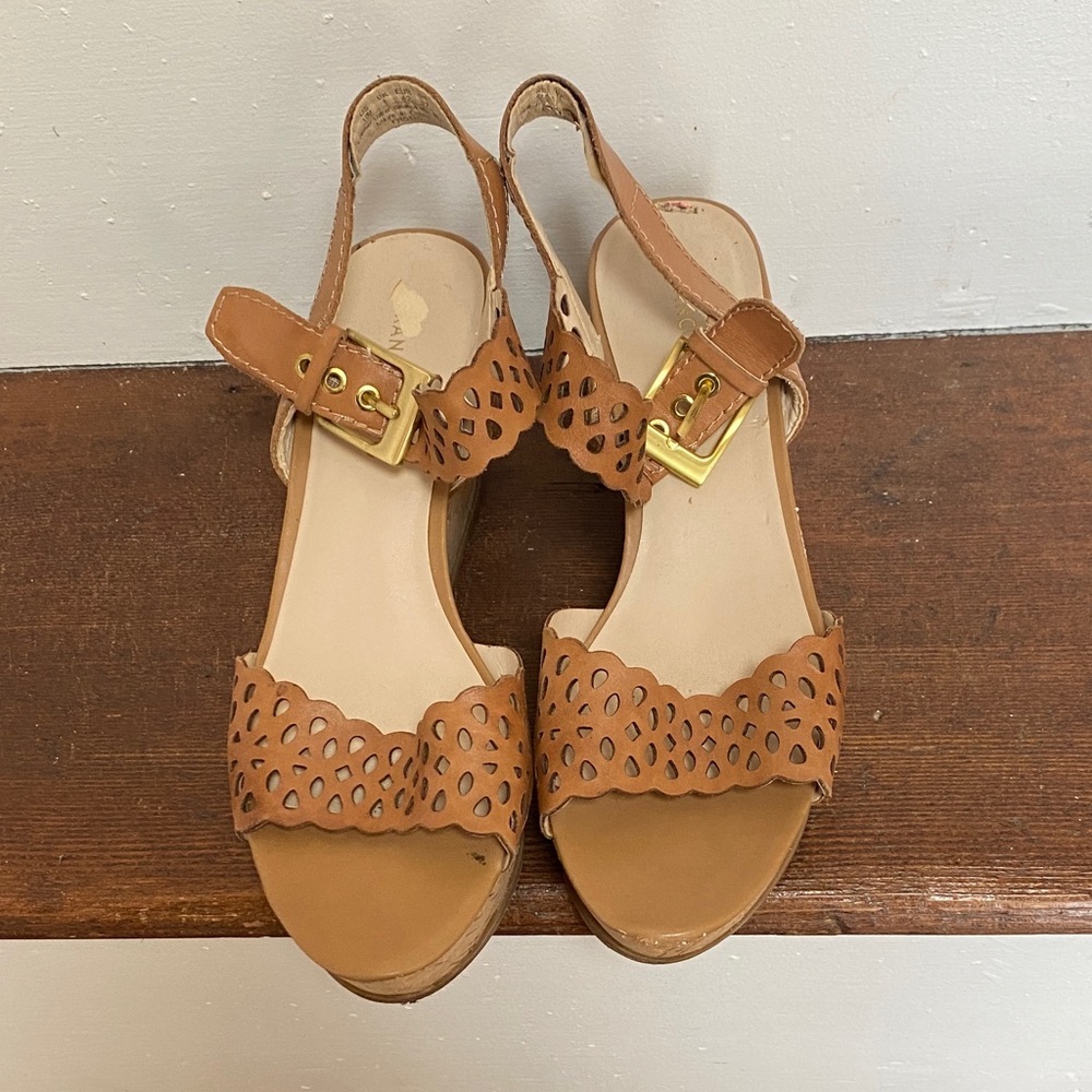 Franco Sarto Frolic Cut Out Brown Cork Wedges, Size 8.5